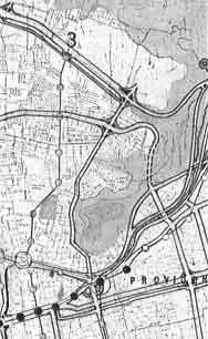 Sección de plano Red de Transporte Vial, sobre territorio de la actual comuna de Recoleta. Fuente: MOP, Dirección General de Metro, Oficina de Vialidad Urbana, Red de Transporte Vial, 1974. 
