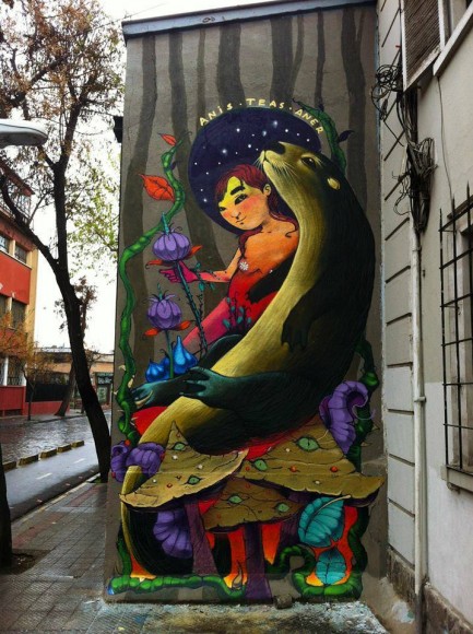 Mural de Aner, Teas y Anis en Barrio Yungay.