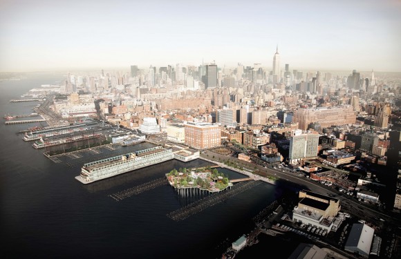 Pier 55 in context of the west side.. Image © Pier55, Inc. and Heatherwick Studio, Renders by Luxigon