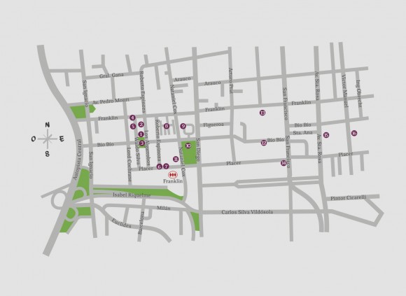 Mapa de la "Guía Patrimonial Barrio Franklin".