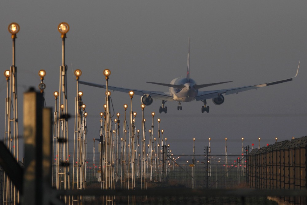 A LAN Airlines plane lands at Santiago's international airport