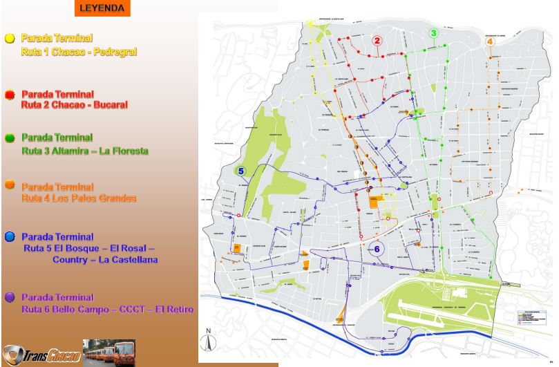 Mapa de Rutas del TransChaca que recorren el  Municipio Chacao. Vía des.usb.ve