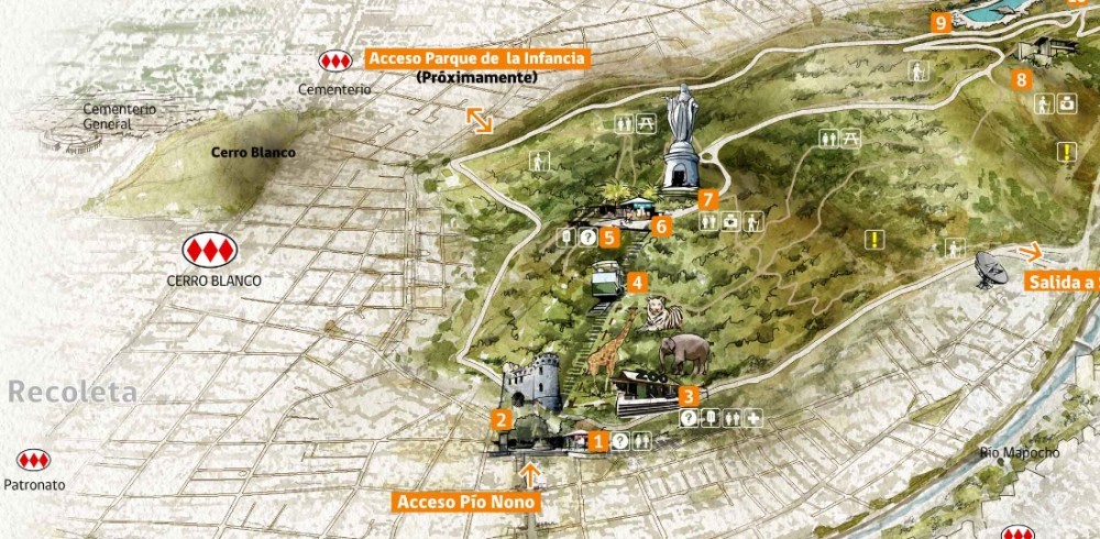Mapa del Parque Metropolitano de Santiago. Via parquemet.cl