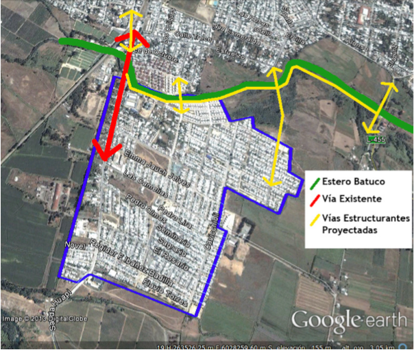 Ilustración 2: Acceso actual y vías proyectadas en el sector El Huapi