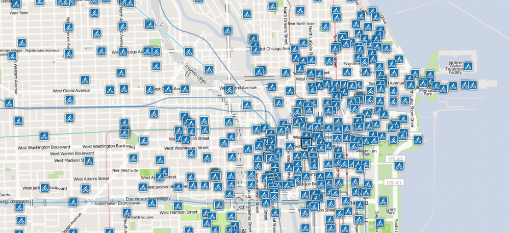 Mapa estaciones sugeridas bicicletas Chicago