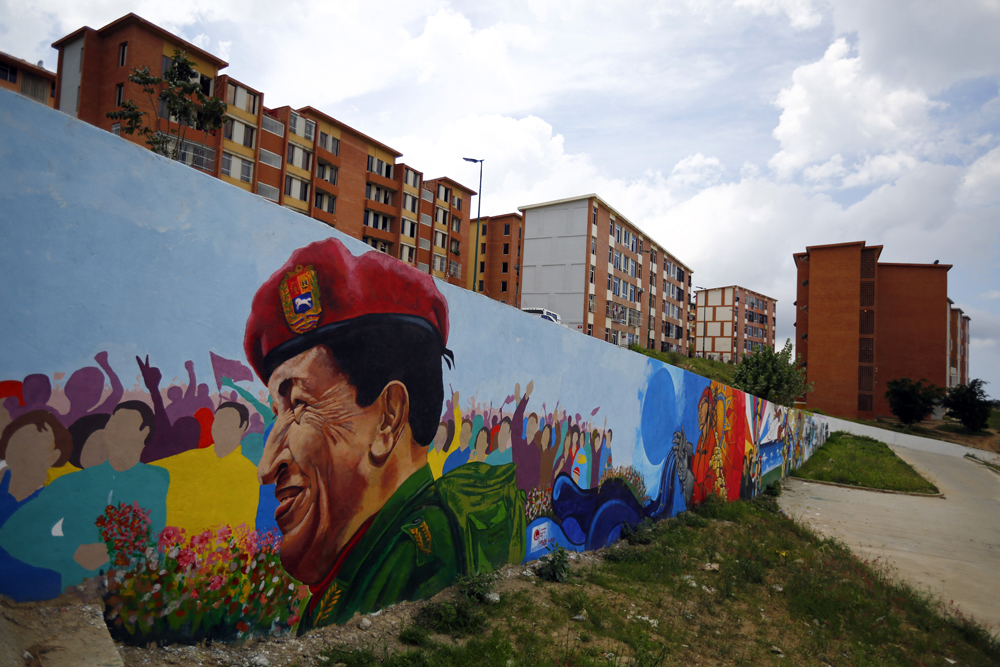 A mural of Hugo Chavez is seen in Ciudad Caribia outside Caracas