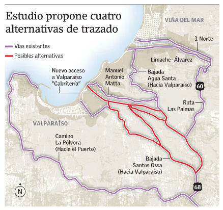 Trazados alternativos acceso a puerto Valparaíso