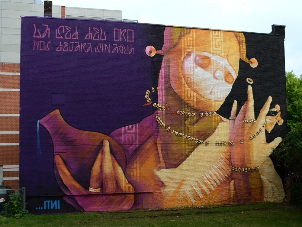 "La sed de oro nos dejará sin agua". Mural de INTI para Mural Festival 2014. Vía Facebook.
