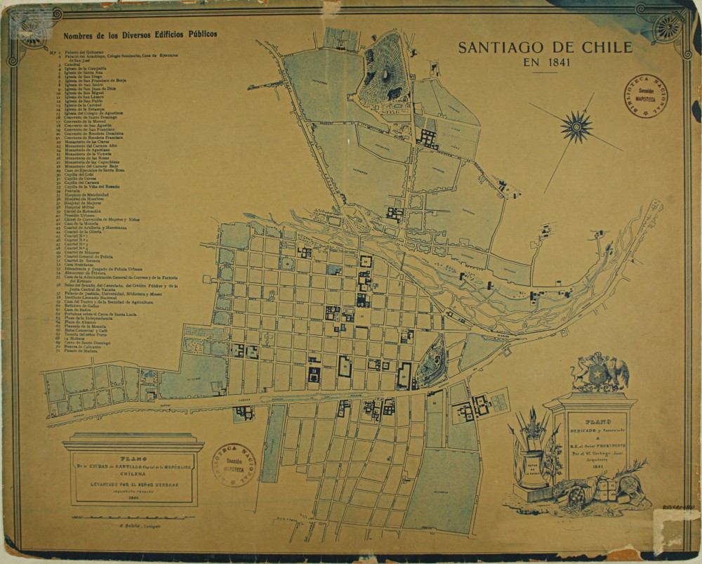 Plano de la ciudad de Santiago, capital de la República Chilena 1841