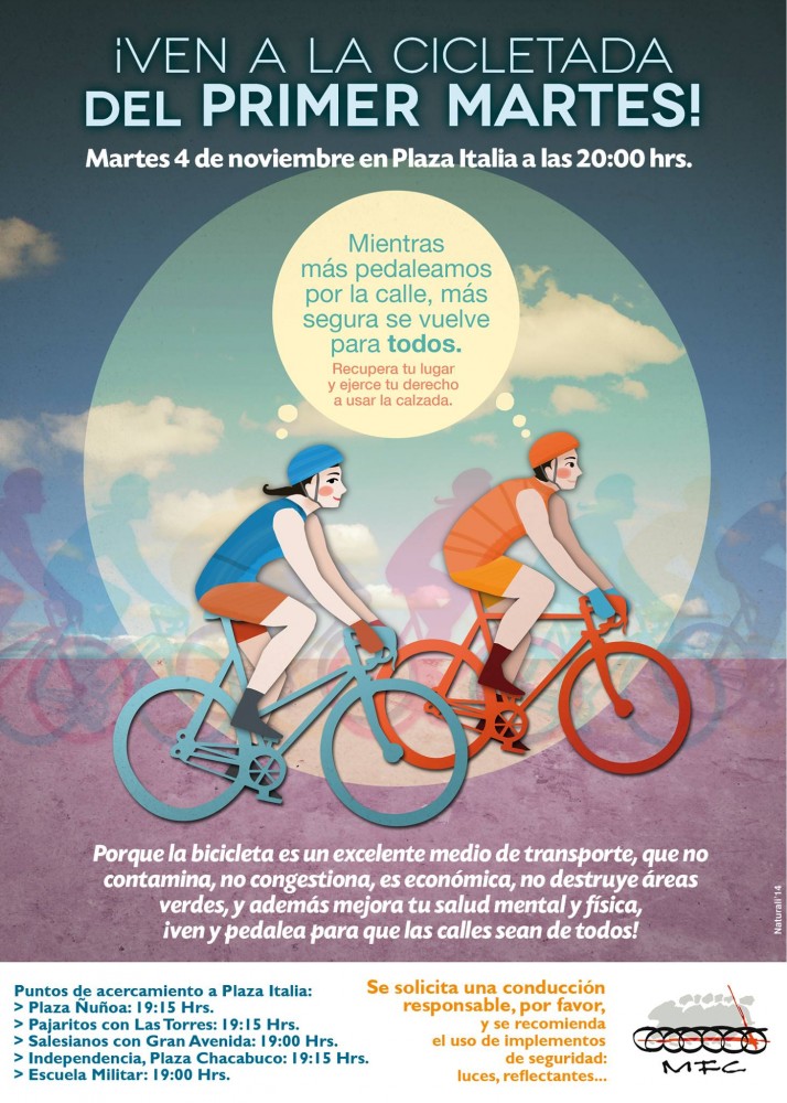 Afiche Cicletada Primer Martes Noviembre 2014