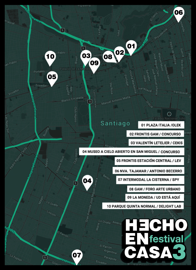 Ubicación de las intervenciones urbanas para Hecho en Casa 3.