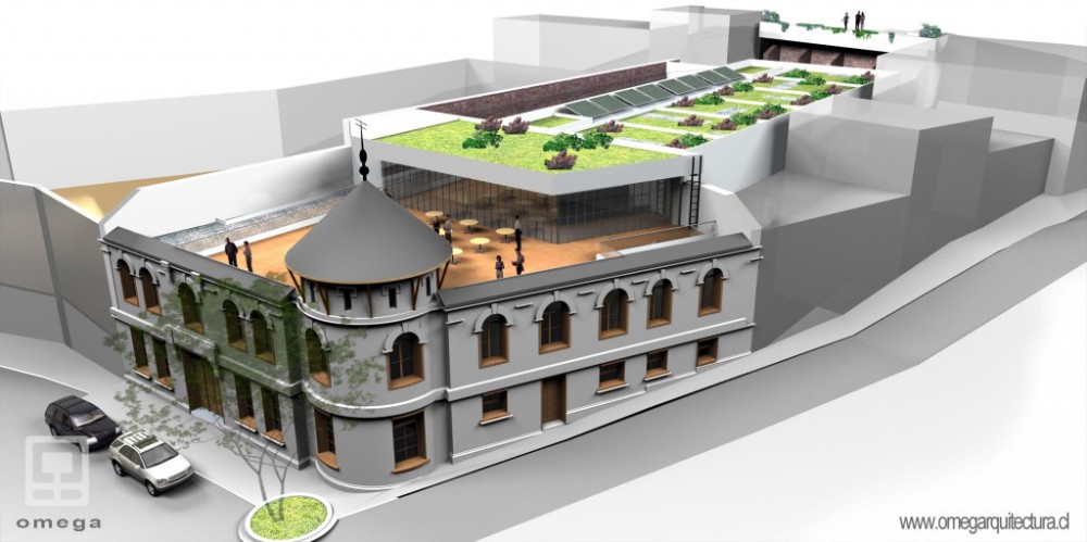 Vista de la cubierta del edificio y terraza de la cafetería. Fuente imagen: Ministerio de Bienes Nacionales.