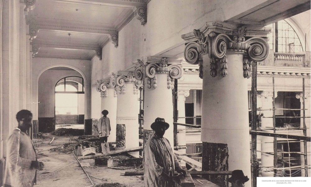 Construcción de la Casa Matriz, 1925. Fuente: Libro "Banco de Chile, patrimonio de todos los chilenos".