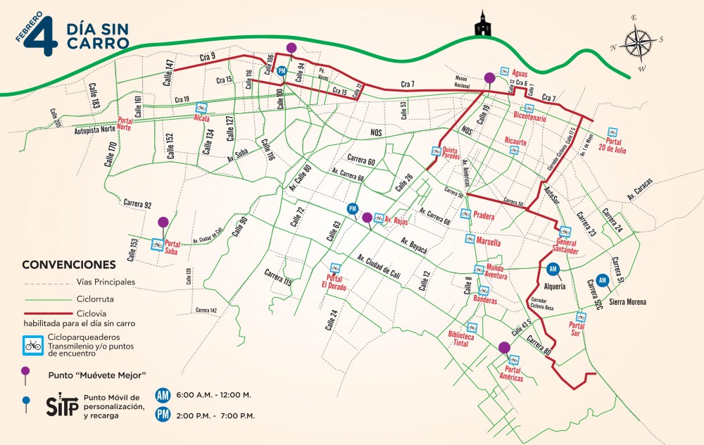 Mapa Dia sin Carro Bogota 2016 4 de febrero