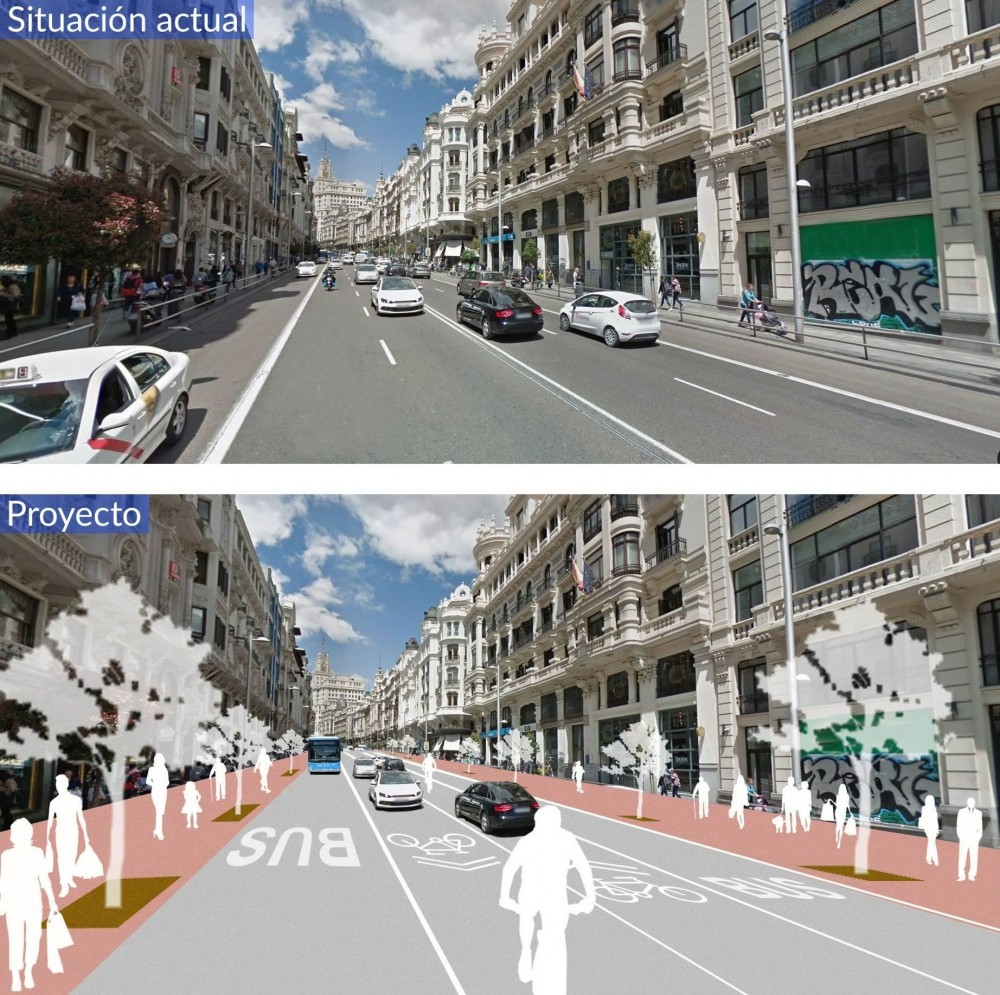 Antes y después de la Gran Vía de Madrid. Image Cortesía de Ayuntamiento de Madrid
